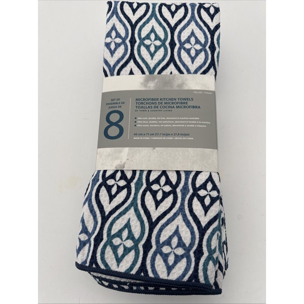 Kitchen Towels Microfiber durable  Soft Absorbent Lint Free Washable 8 Pack Blue